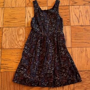 Modcloth Black Sleeveless A-Line Dress with Cat Outline Print Pockets Size Small